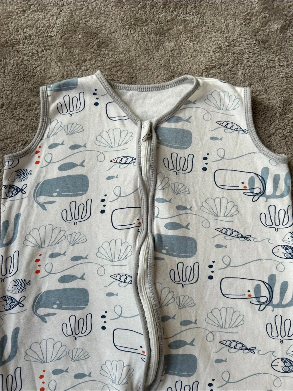 Sleeveless Baby Sleep Sack in Soft Blue Whale Print with 2-Way Zipper